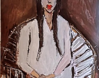 Retrato abstracto de mujer, cuadro decorativo hecho a mano para pared (23 x 33 cm)