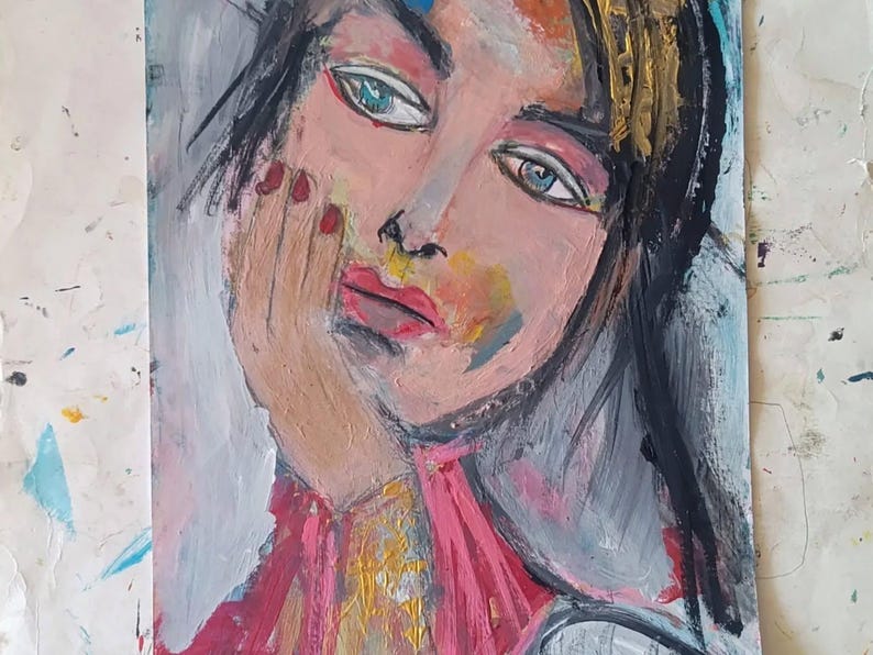 Original Abstract Face Art: Acrylic Portrait Painting image 3