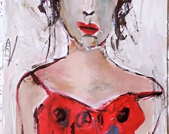 Original Acrylic Woman Portrait Painting: Modern Wall Art
