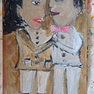 Abstract Couple Portrait: Original Acrylic Painting, Modern Wall Art