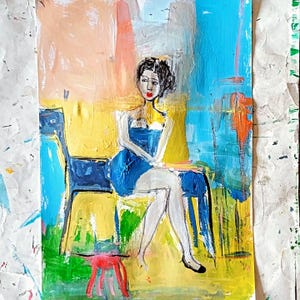Uma pintura abstrata de mulher. Trabalho de arte de retrato moderno. Presente feito à mão. Retrato de arte moderna. Decoração de casa