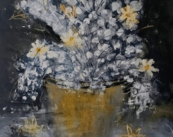 white  floral painting  abstract  original  art work