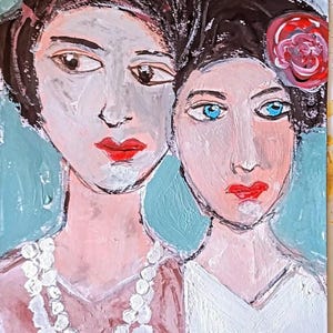 Ritratto di donna dipinto opera d'arte originale - occhiali da sole retrò, donne che dipingono arte. Arte murale surrealista
