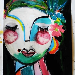 abstract face painting .style colors &deco. figurative painting acrylic original