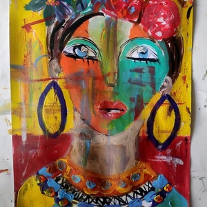 Portrait Painting on paper Original Female Portrait .acrylic Painting on papetr, figurative art, portraiture.