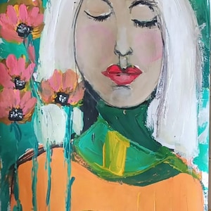 pintura de mulheres com flores, arte moderna, artistas contemporâneos, original