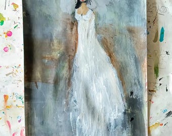 Abstract Woman Face Painting: Original Figurative Art