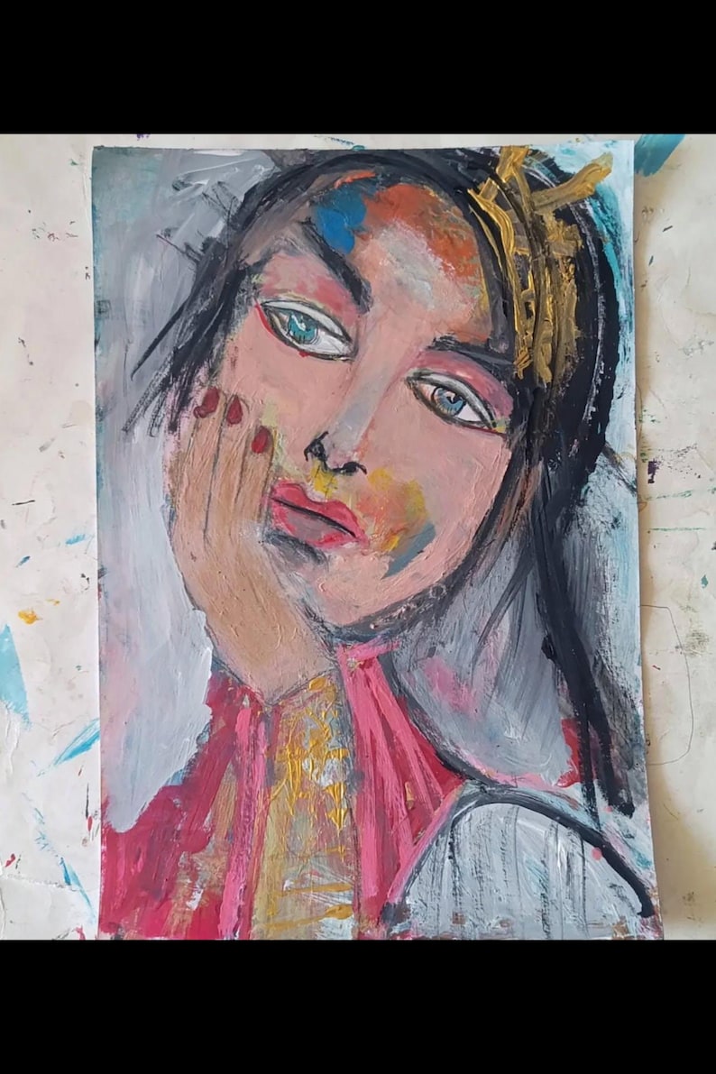 Original Abstract Face Art: Acrylic Portrait Painting image 1