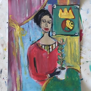 Modern Woman Portrait Acrylic Painting: Figurative Abstract Art (23x33cm)