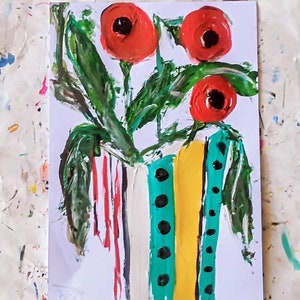 Original Abstract Floral Painting: Colorful Expressionist Flower Art