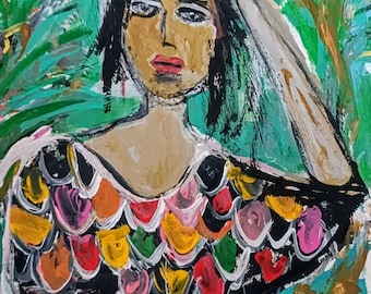 Abstract Woman Portrait Painting: Modern Impressionist Art