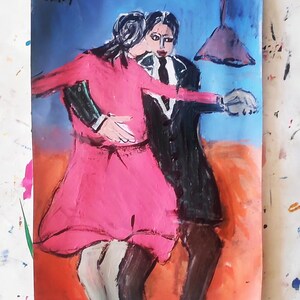Ein verliebtes Paar beim romantischen Tanz.  Abstrakte Kunstmalerei