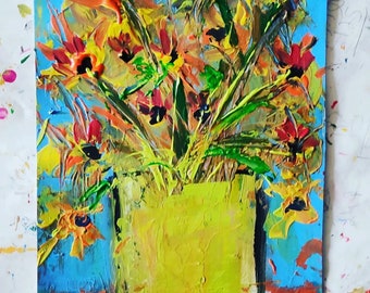 acrylic Painting Sunflowers | Picture yellow flowers | colorfull  sunflowers in the garden | Original acrylic