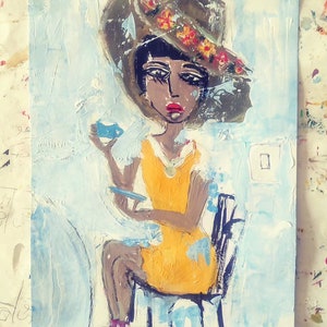 wall art  Original Art Female Portrait In acrylic Painting Abstract Portrait Painting On paper. Figurative Art