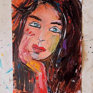 Original Abstract Face Art: Acrylic Woman Portrait