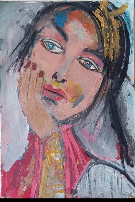 Original Abstract Face Art: Acrylic Portrait Painting