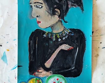 women portrait  art painting   .original  art work