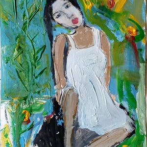 Dipinto originale in acrilico raffigurante un ritratto di donna: arte murale moderna