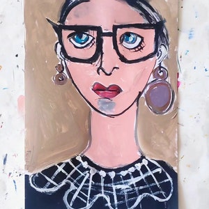 Ritratto femminile d'arte originale in acrilico e ritratto astratto Pittura contemporanea su CARTA Arte figurativa