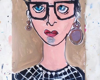 Original Art Female Portrait In Acrylic And Abstract Portrait Contemporary
