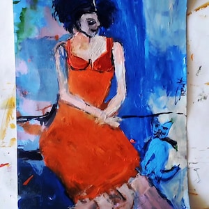 Pintura de arte de retrato original. Retrato de rostro. Obra de arte moderna. Pintura figurativa.