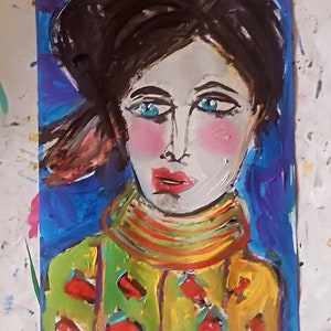 Original Girl Portrait Painting: Textured Figurative Art