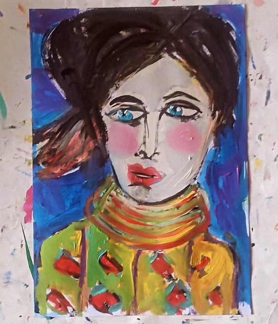 Original Girl Portrait Painting: Textured Figurative Art