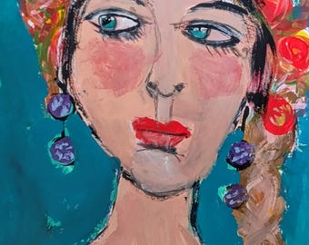Abstract Face Portrait Painting: Expressionist Woman Art