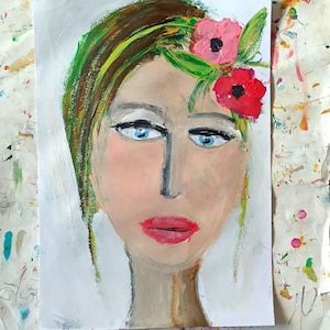 WOMEN  portrait  art   painting  on  paper