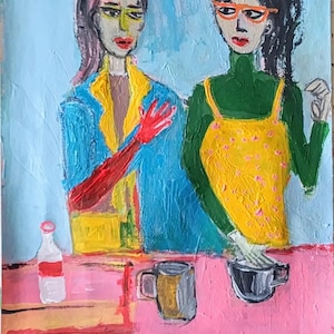 pintura de arte de casal. trabalho de arte abstrata. pintura facial figurativa feita à mão em papel. decoração de arte de parede