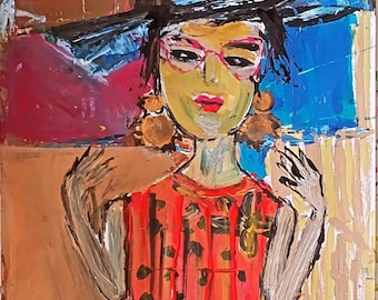 Original Acrylic Woman Portrait Painting: Modern Wall Art
