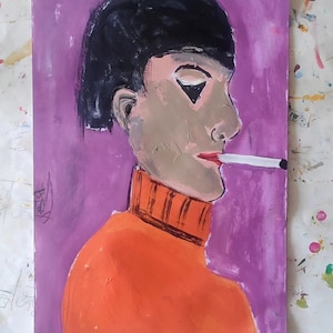 pintura de um homem com um cigarro estilo moderno pintura arte de parede arte original pintura acrílica .abstract face art.