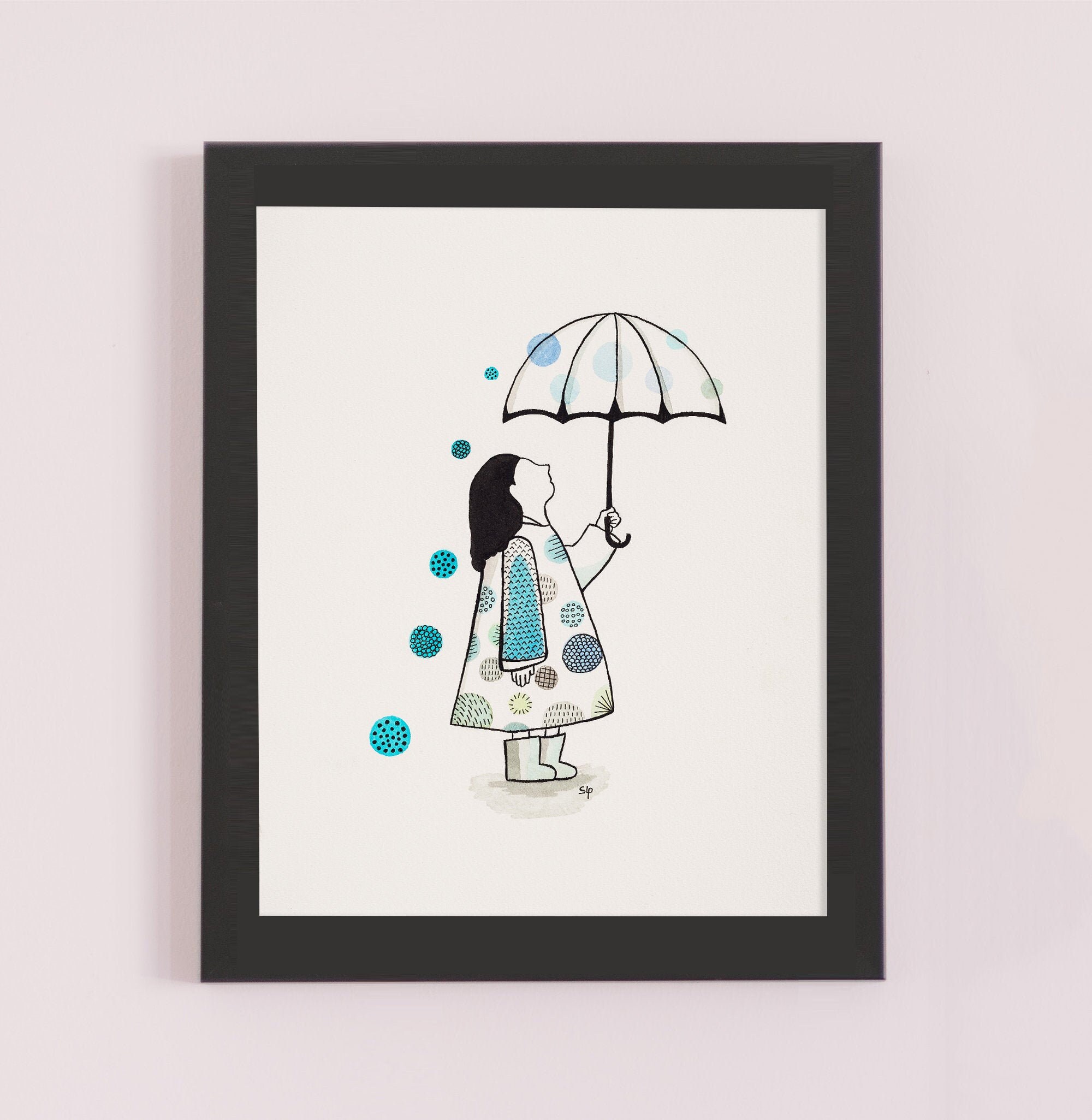 Impression Jet d'encre Fine Art Petite Fille Sous La Pluie