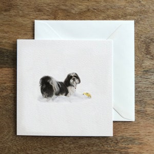Wenskaart Shih Tzu-hond - handgetekende luxe illustratiekunst - blanco binnenkant voor verjaardag, Moederdag, Pasen, geluk
