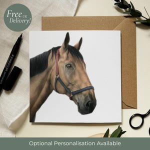 Bay Horse Greeting Card - Horse Illustration by Pet Portrait Artist - Alison Chinn - Optional Personalised Message