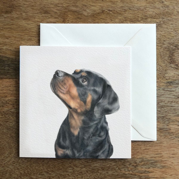 Rottweiler Rotty Dog Greeting Card - Hand-drawn Luxury Illustration Art - Blank Inside for Birthday, Mother's Day, Good Luck, Pet Memorial