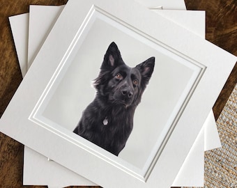 Black German Shepherd Wall Art Animal Print - Hand Drawing - Fine Art Giclée Print - Gift for animal lovers, nursery, bedroom, office