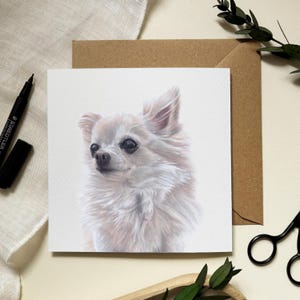 Chihuahuawenskaart - hondillustratie door huisdierportretkunstenaar - Alison Chinn - blanco binnenkant voor eigen bericht
