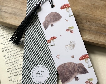 Herbert Hedgehog Bookmark - Gift for book lovers, keen readers, bookworms - Hand drawn by pet portrait and wildlife artist
