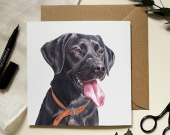 Black Labrador Retriever Greeting Card - Dog Illustration by Pet Portrait Artist - Alison Chinn - Blank Inside for Own Message