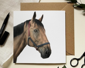 Bay Horse Greeting Card - Horse Illustration by Pet Portrait Artist - Alison Chinn - Blank Inside for Own Message
