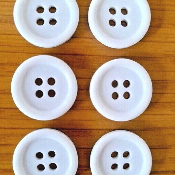 White 4 Hole Flat Back Buttons Ideal For Shirts Blouses Trousers Cardigans Coats & Craft 15mm 18mm