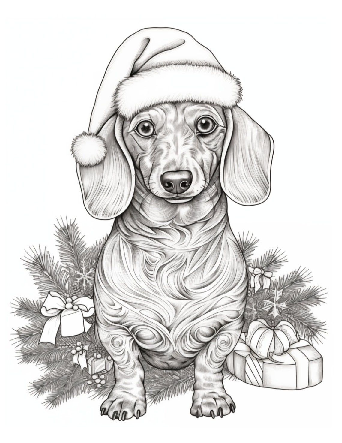 Coloring Page for Adults Downloadable Printable. Dachshund in Christmas ...