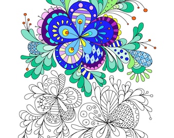 Coloring Page Downloadable for Adults, Kids  PDF, JPG 300dpi  Floral Drawing