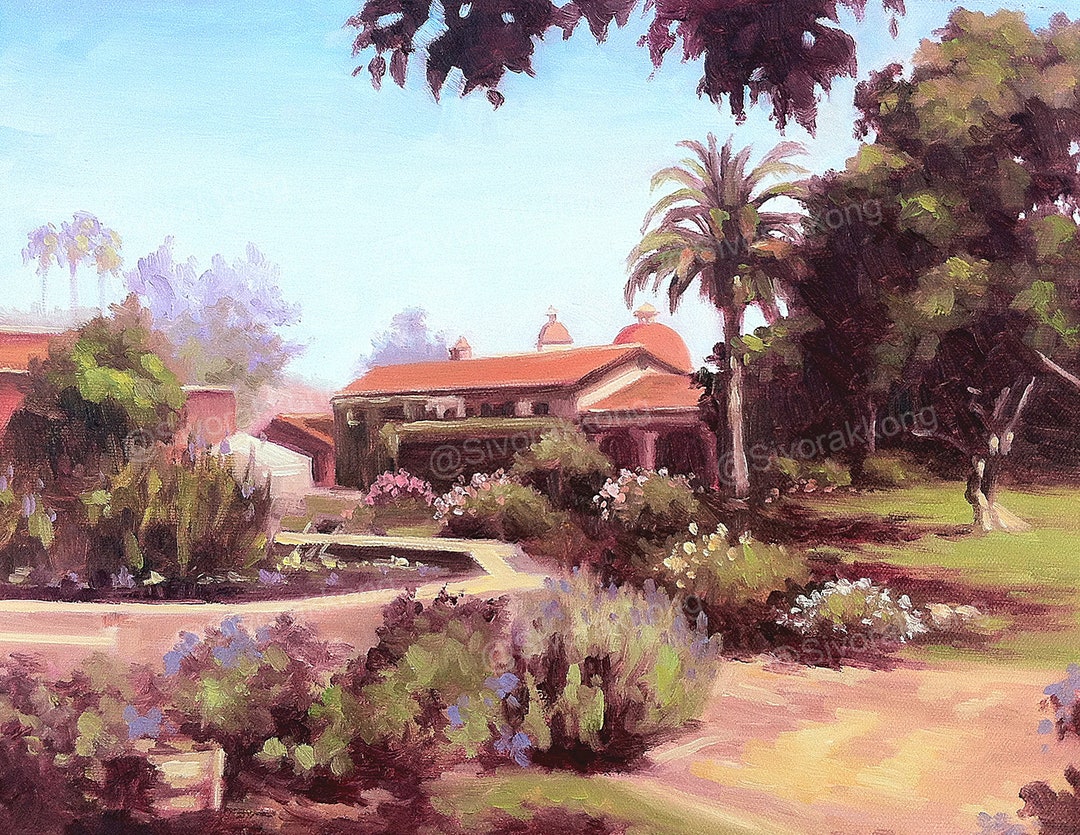 Courtyard Mission San Juan Capistrano Oil Painting Print Etsy