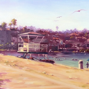 Lifeguard Tower, Mission Viejo Lake, Beach, Oil Painting Print, 11x14 inches, Landscape Painting, California, Southern California, Oil Paint