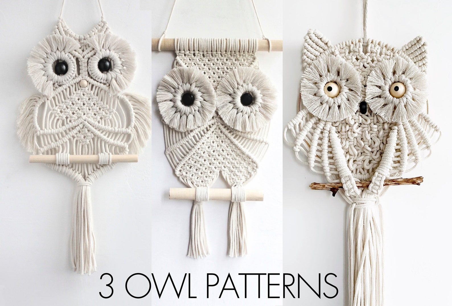 Set of 3 Macrame OWL Patterns / DIY Macrame wall hanging / Etsy
