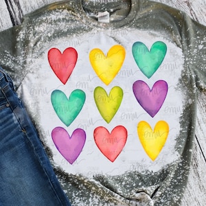 Watercolor Hearts PNG file, Valentines sublimation file