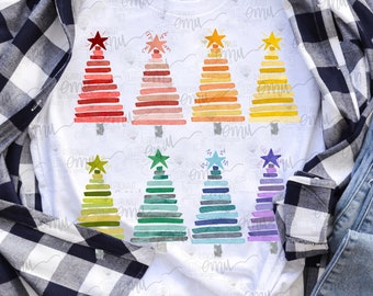 Colorful Christmas Trees PNG, Rainbow Christmas trees sublimation file