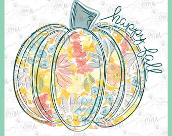 Floral Pumpkin PNG file, Fall sublimation file